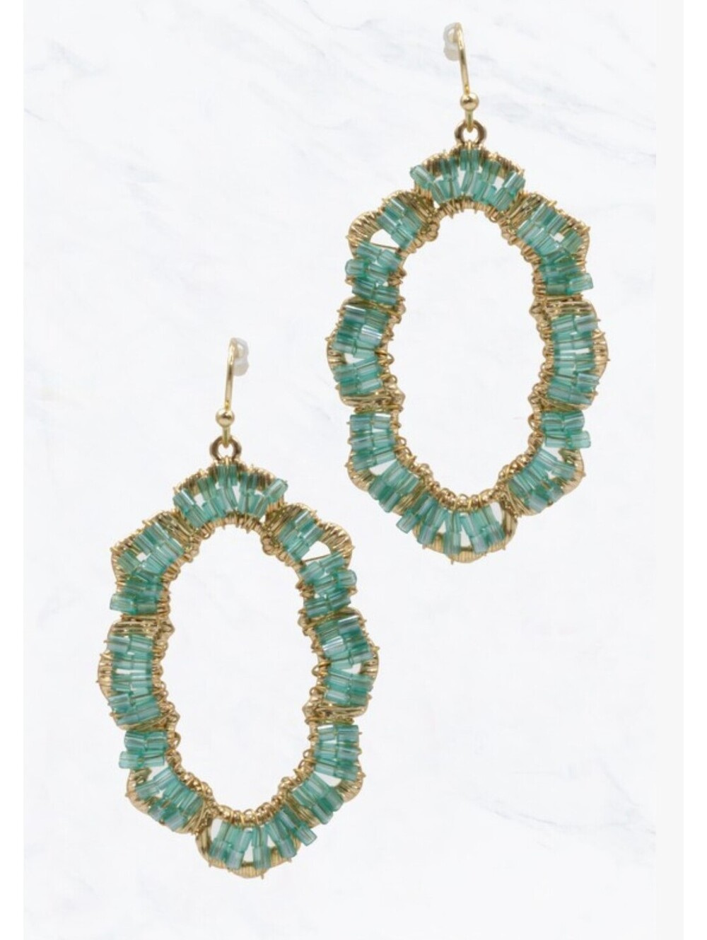 Oval Beaded Dangle Earrings in Turq Rodeo, Concert, Western, Boutique Jewelry
